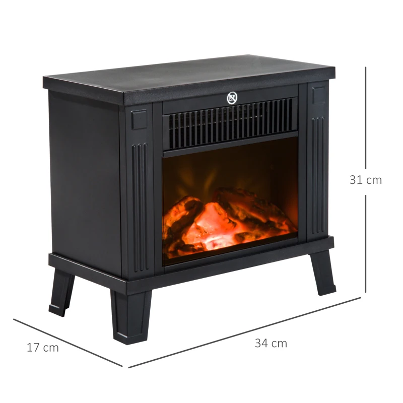 HOMCOM Elektrische kachel 1200 W elektrische staande kachel met vlameffect zwart(m-3)