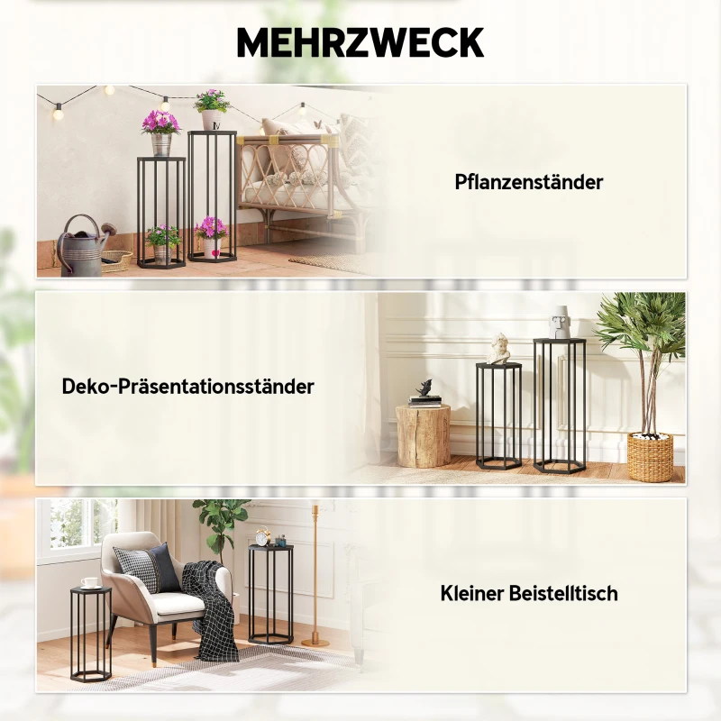 Outsunny 2-delige set plantenstandaarden voor binnen en buiten, hexagonale metalen pothouders voor tuin, terras, balkon