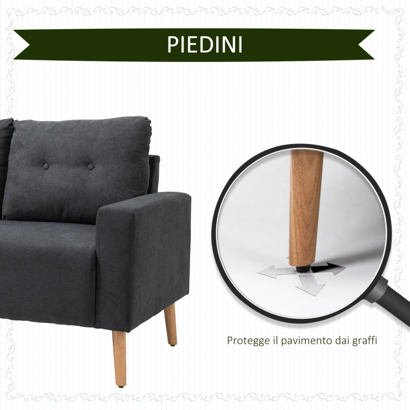 HOMCOM Divano 2 Posti Moderno in Stile Nordico con Schienale Trapuntato in Tessuto, 145x76x88 cm, Grigio