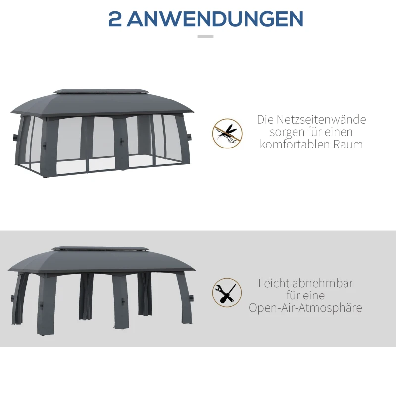 Outsunny tuinpaviljoen van 3x6 m, feesttent met dubbeldak, biertent met zijwanden