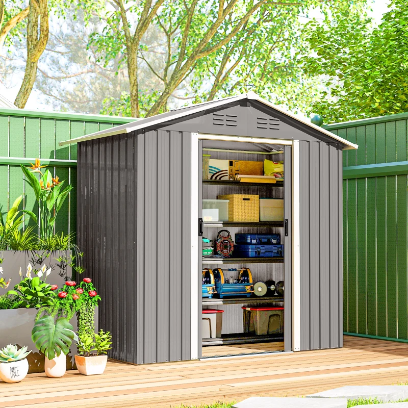 Outsunny 6.5 x 3.5ft Metal Garden Storage Shed - Light Grey