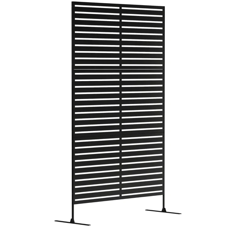 Outsunny Buitenruimteverdeler van Metaal, Lamellenontwerp, Decoratieve Scheidingswand voor Terras, Tuin, Balkon, Zwart