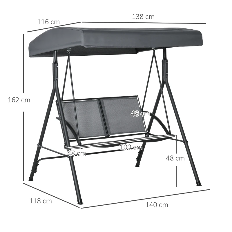 Outsunny Columpio de Jardín Exterior de 2 Plazas Techo Ajustable y Marco de Acero Asientos Textilene 140x118x162 cm Gris Oscuro