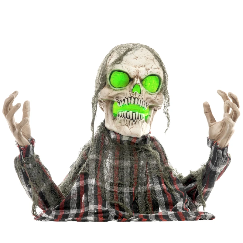 HOMCOM Halloween Decoratie Grondverschijning-Skelet, Buigzame Armen, Gloeiende Ogen, Griezelig Huilen