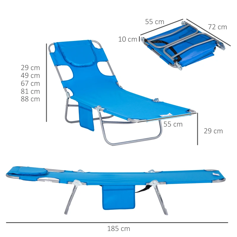 Outsunny Tuinligstoel, Ligstoel met Gewatteerde Gezichtsopening, Massage-Ligstoel voor Buiten, Zijvak, Stof, Metaal, Blauw