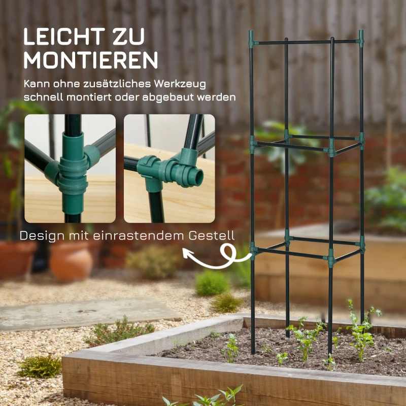 Outsunny latwerk, set van 3 stuks, plantenhouder, steunpalen voor tuinplanten, tomatenkooi voor klimplanten, staal, groen, 38 x 38 x 182 cm