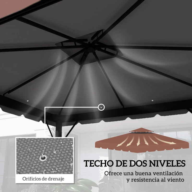 Outsunny Techo de Repuesto para Cenador 3x3 m Cubierta de Repuesto con Techo Doble y 8 Orificios de Drenaje Café