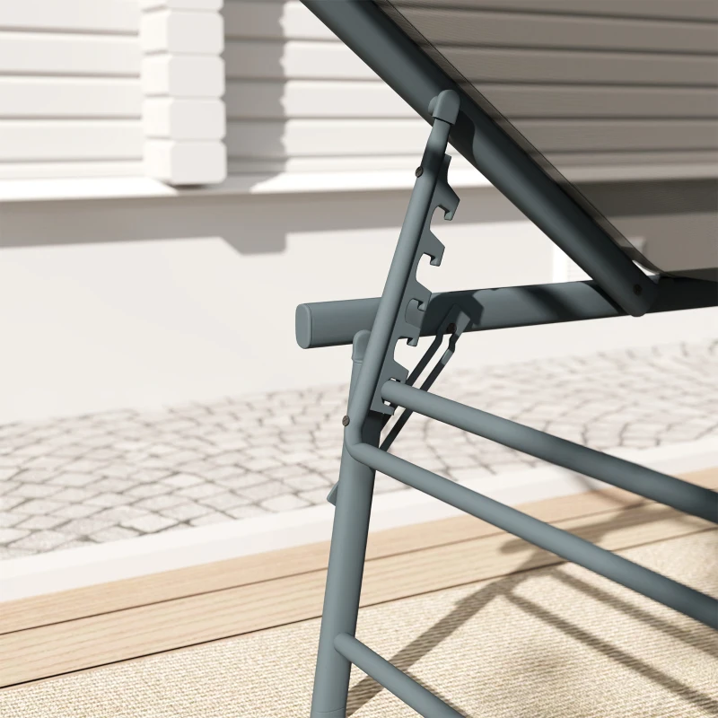 Outsunny Juego de 2 Tumbonas Plegables Reclinables en 5 Posiciones con Estructura Metálica y Asiento de Malla Transpirable Gris