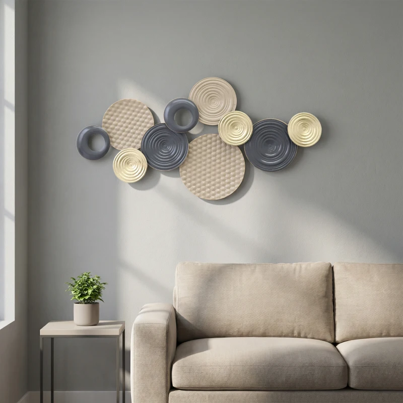 HOMCOM Metal Wall Art, Modern Hanging Wall Decor with Multi-Disc Design for Living Room Bedroom Dining Room