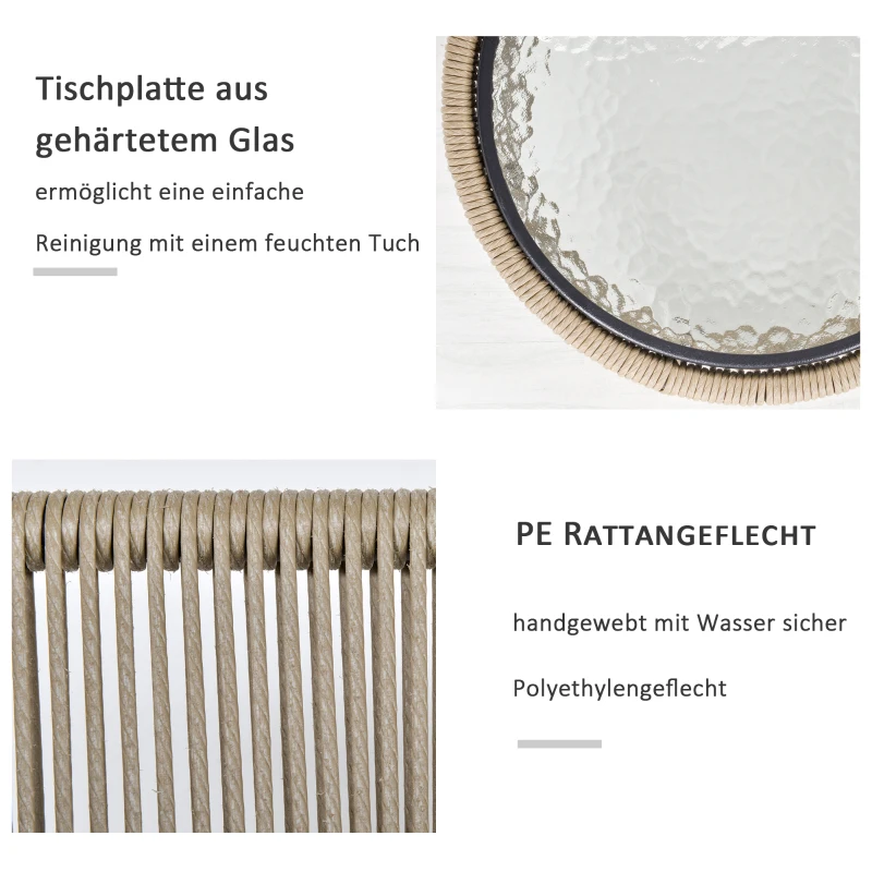 Outsunny 3-delige loungeset, 2 stoelen, bijzettafel, zit- en rugkussens, gehard glazen tafelblad, kunstrotan, grijs