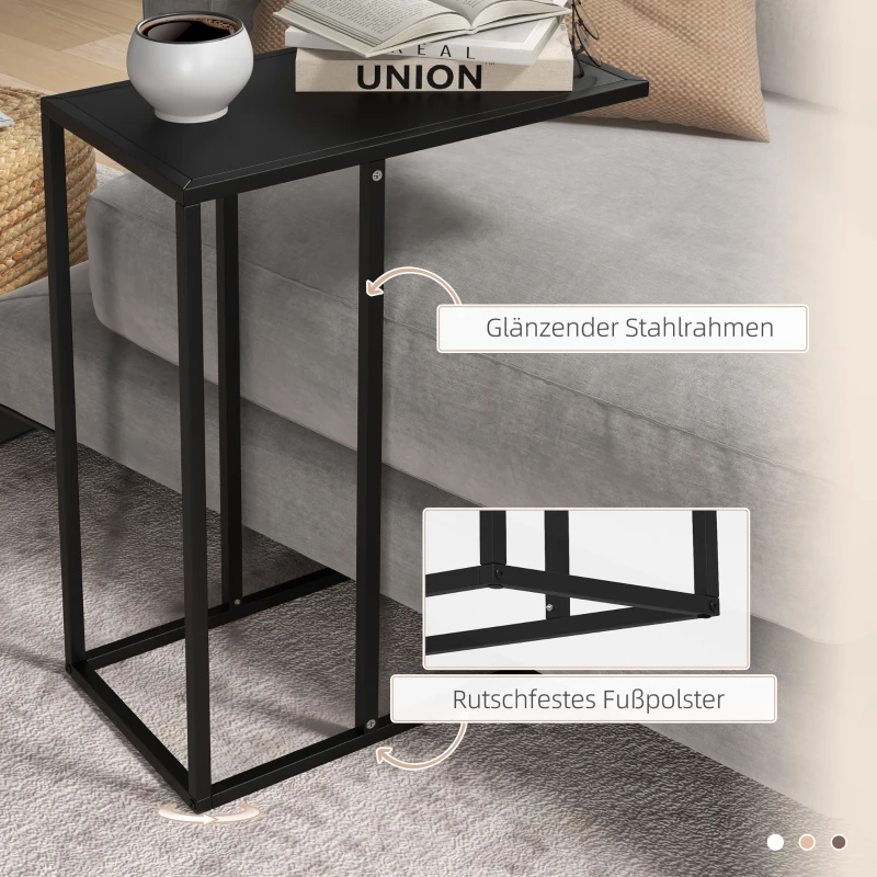 HOMCOM Bijzettafel Laptoptafel, salontafel in C-vorm, met stalen frame, zwart