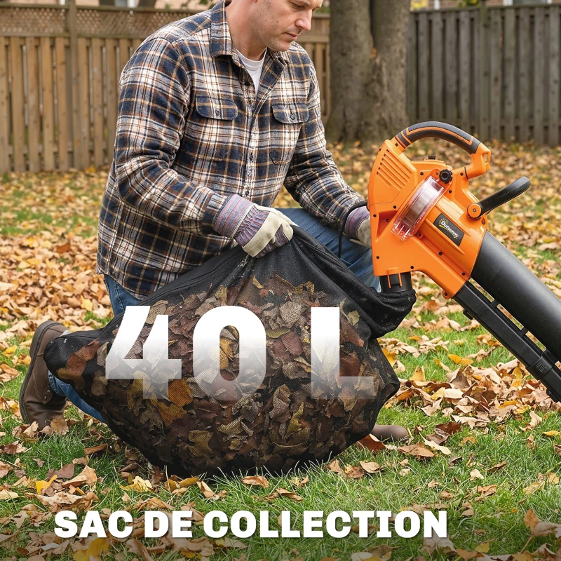 Outsunny Aspirateur-souffleur de feuilles filaire 3000w 3-en-1 avec fonction broyage, sac de collecte 40l, 4 roues, vert