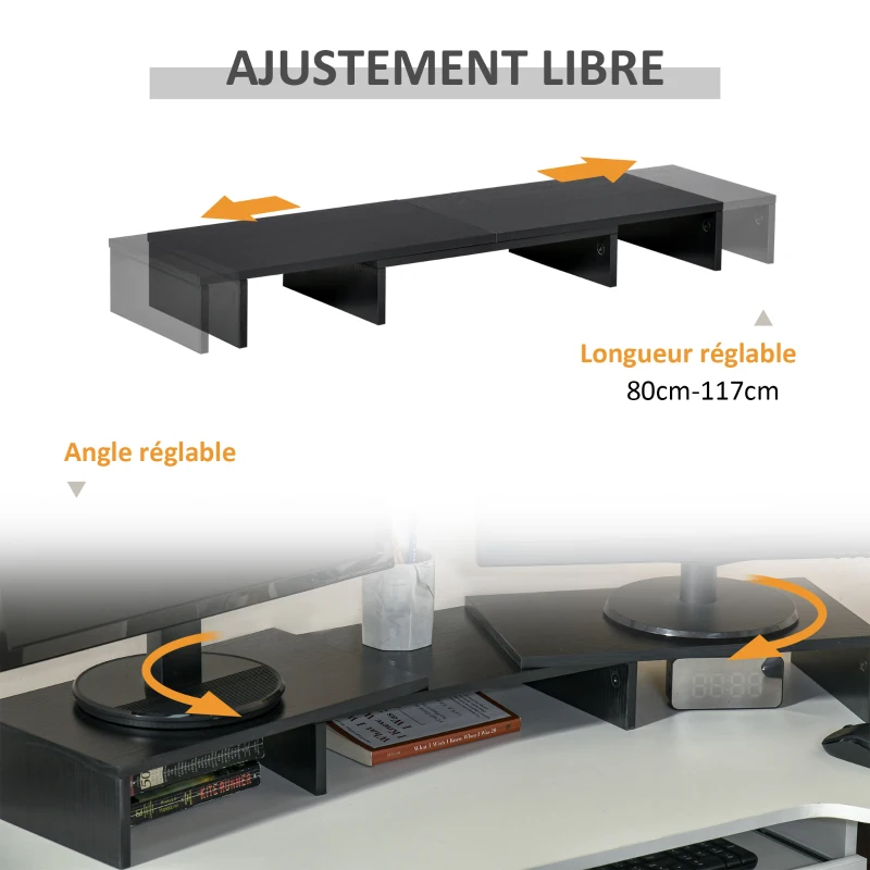 Vinsetto Rehausseur écran PC extensible, longueur réglable de 80-117 cm, pour ordinateur portable, ordinateur, PC, noir