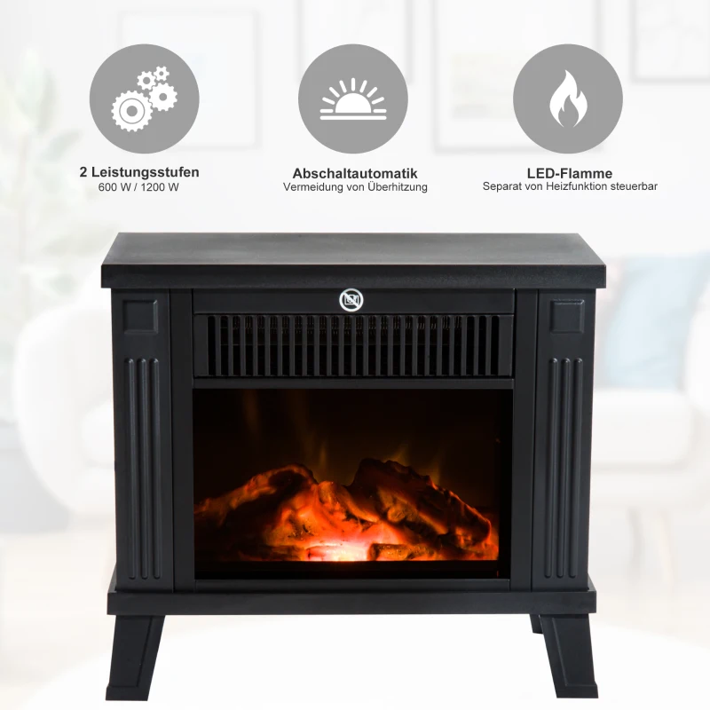 HOMCOM Elektrische kachel 1200 W elektrische staande kachel met vlameffect zwart(m-4)