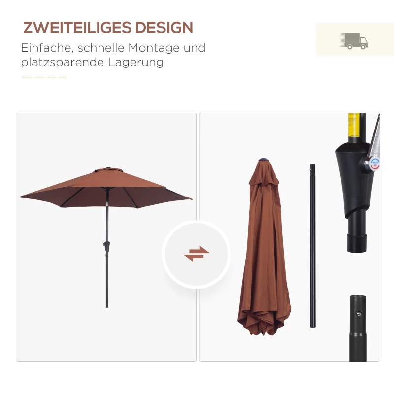 Outsunny Opvouwbare Paraplu Parasol Tuinparaplu Marktparaplu met Handslinger Aluminium 180/㎡ Polyester Crème 2.7 x 2.35 m