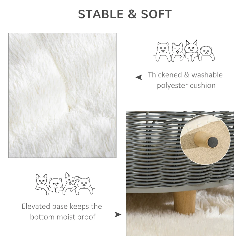 PawHut Wicker Dog Sofa PE Rattan Cat Bed Elevated Pet Bed Hand Woven with with Washable Soft Cushion Indoor Outdoor Use, for Small Medium Sized Dogs