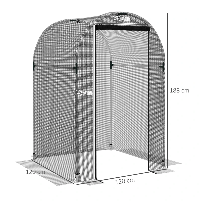 Outsunny Vogelbeschermingsnet, plantenbescherming, stevig, deur met ritssluiting, 120x120x188 cm, Zwart/Zilver