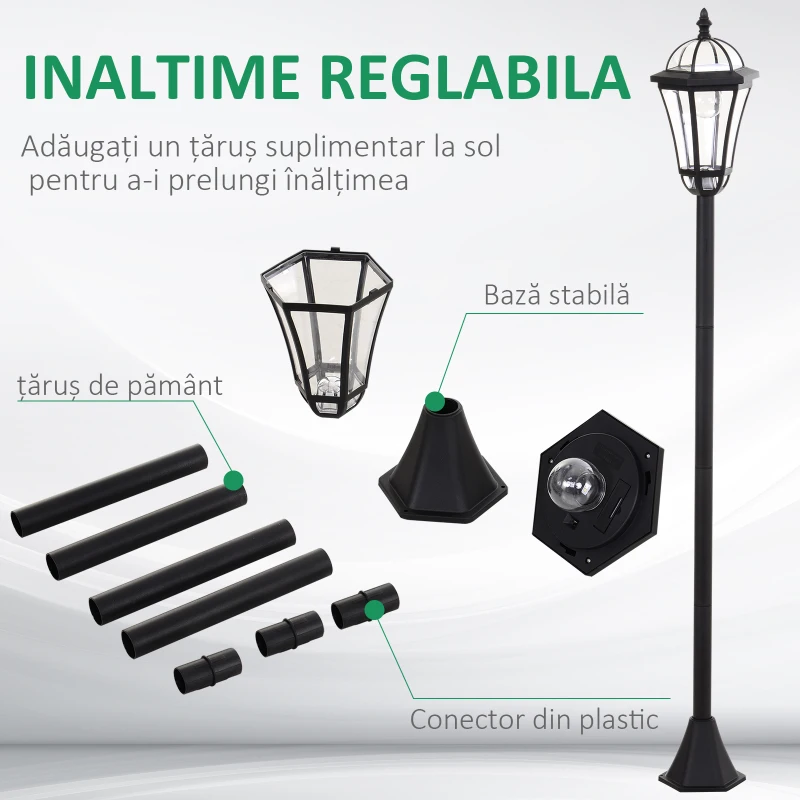 Outsunny Set 2 Felinare Solare pentru Grădină cu 2 LED-uri și Aprindere Automată, Negru