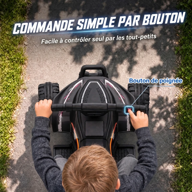 AIYAPLAY Quad Électrique Enfants 6 V, Voiture Électrique Enfants, Batterie au Lithium, Vitesse Max. 2 Km/H, 18 à 48 Mois, Noir