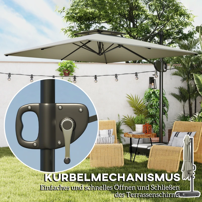 Outsunny Vrijhangende parasol 247 x 247 cm kantelbaar met dubbellaag, kurbel, voet waterafstotend Lichtgrijs