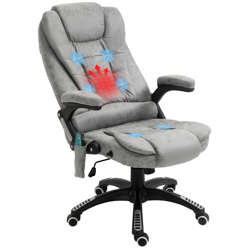 Vinsetto Directiestoel met Massage- & Verwarmingsfunctie, Ergonomisch, Verstelbaar, tot 120kg, Grijs(m-10)
