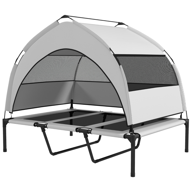 PawHut Lettino per Cani con Copertura a 3 Lati Rimovibile, in Poliestere e Acciaio, 106x76x94 cm, Grigio Chiaro e Nero