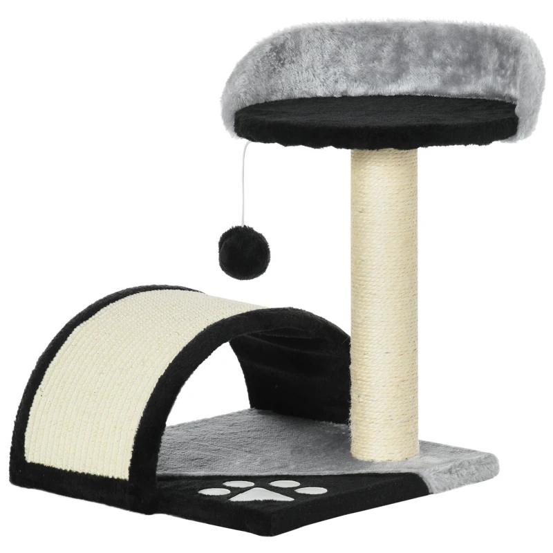 PawHut krabboom met speelballen, krabpaal voor katten, krabpaal met sisal, zwart + grijs, 36 x 36 x 44 cm 36 x 36 x 44 | Aosom.nl