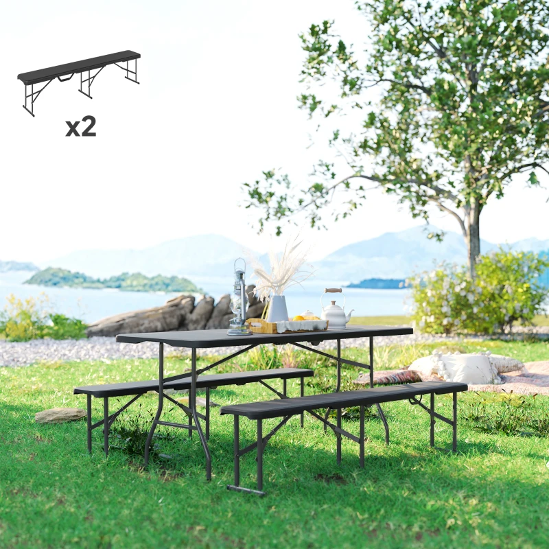 Outsunny Campingbank, Kunststof Buitenbank, Draagvermogen 240 kg, Zwart