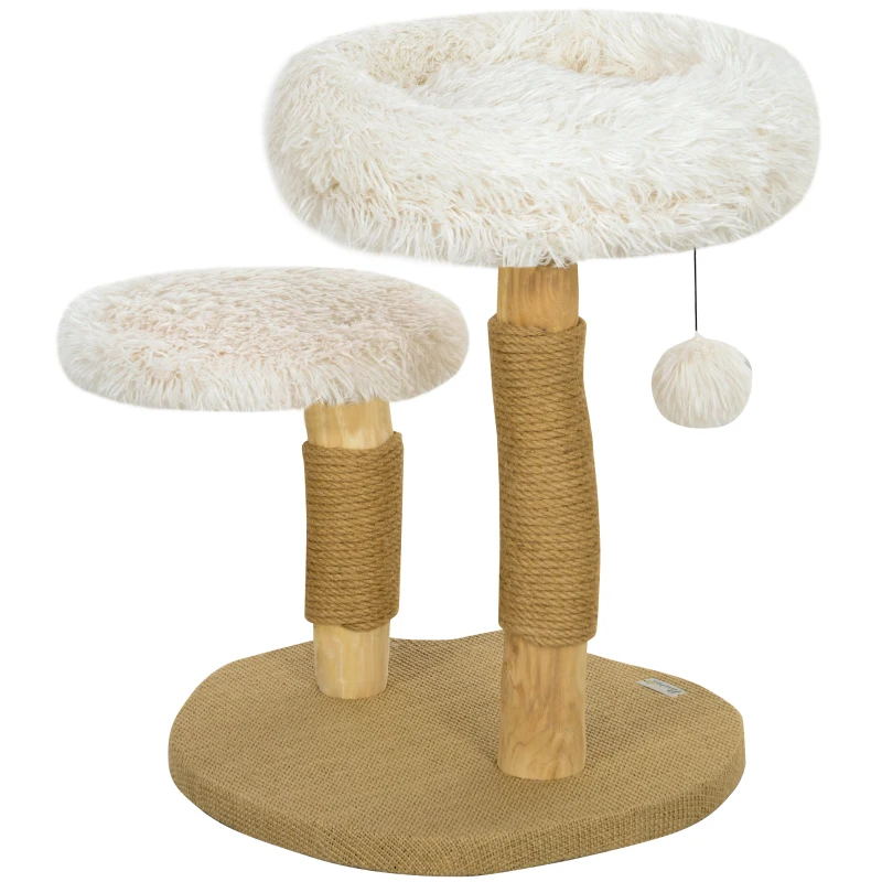 PawHut Kattenboom, 61,5 cm, met Kattenbed, Krabpaal, Sprongplatform, Speelbal, Voor Katten tot 5 kg, Wit