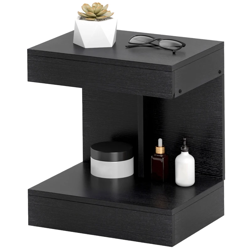 HOMCOM Nachtkastje, Bijzettafel met Lade en Open Opbergruimte, Modern Sofa Tafel met Schap voor Verschillende Ruimtes, Zwart