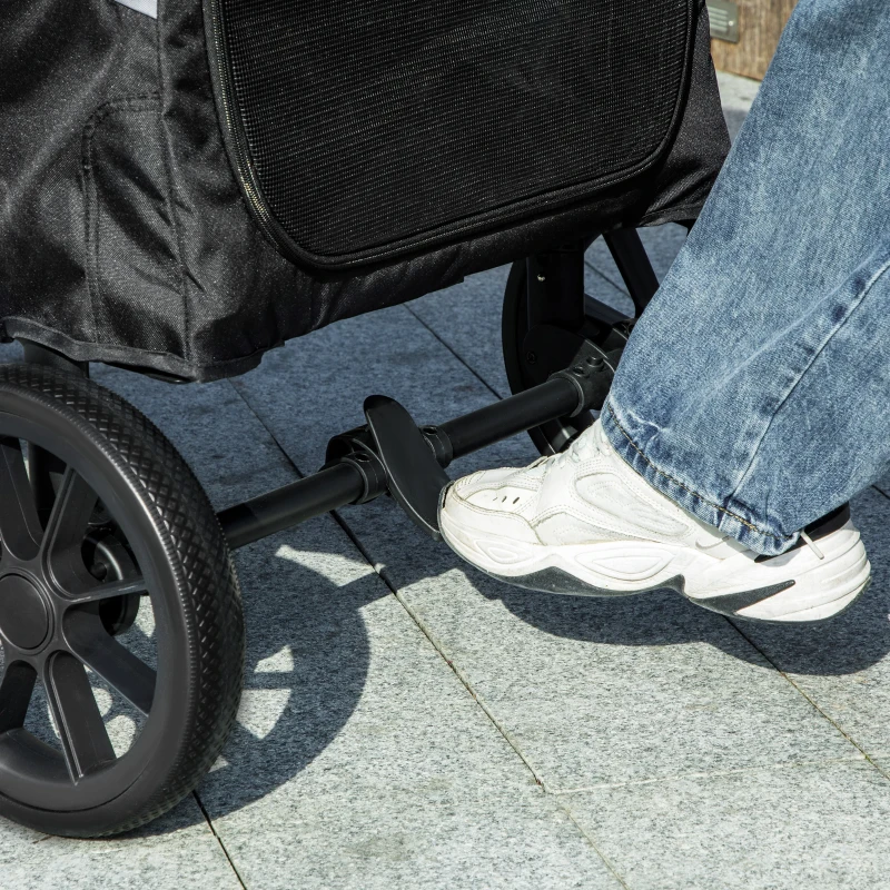PawHut Hondenwagen, opvouwbare hondenbuggy voor middelgrote honden, dierenwagen met 4 wielen, veiligheidslijnen, remmen, grijs(m-9)