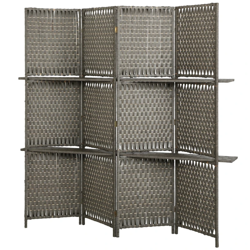 HOMCOM Wave Fibre Freestanding Folding Privacy Screen Panels, Room Divider, Grey