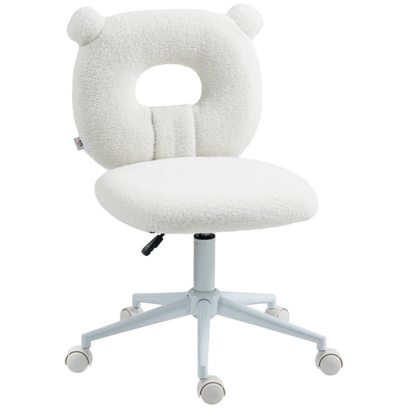 HOMCOM Bureaustoel, verstelbaar, teddybont, 50 cm x 56 cm x 90 cm, wit(m-8)