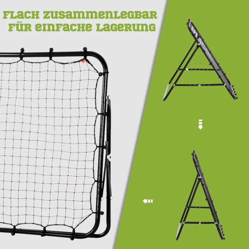 HOMCOM Voetbal Rebounder Kickback Doel – Verstelbaar Terugkaatsnet voor Voetbaltraining, Metalen Buis met PE-Net, 96 x 80 x 96 cm Zwart