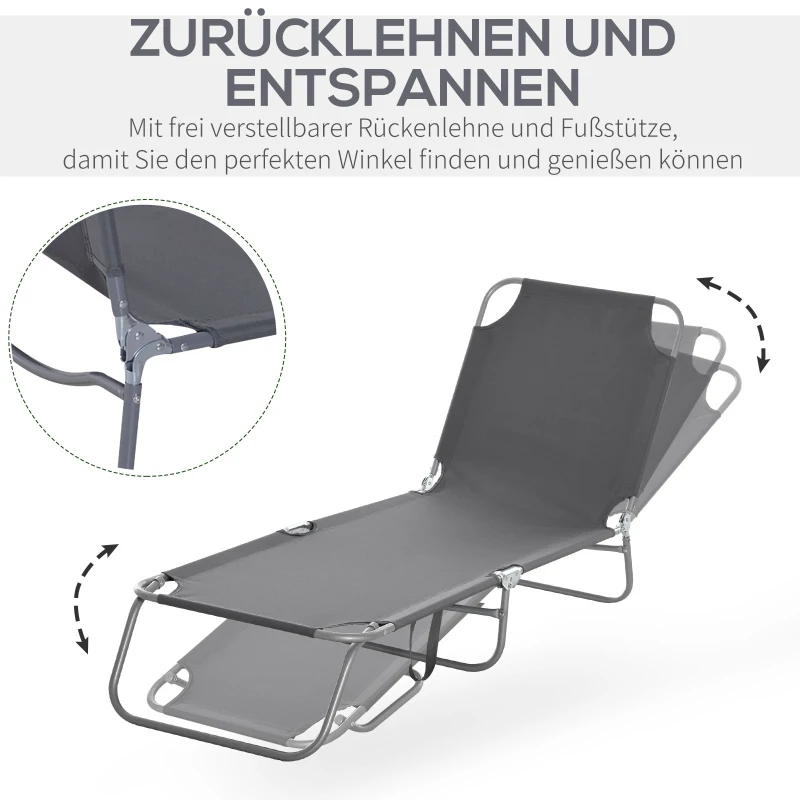 Outsunny Opvouwbare ligstoel met verstelbare rugleuning, roestvrij metalen frame, 187 x 55 x 24, Grijs