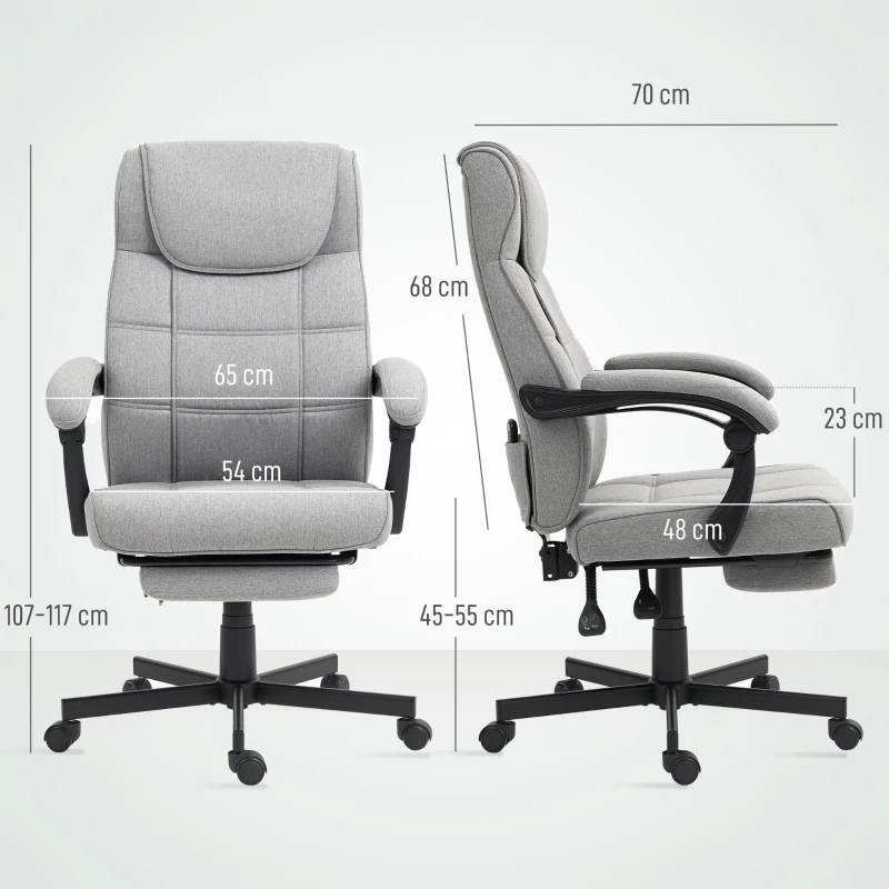 HOMCOM Ergonomische Bureaustoel met Massage en Ligfunctie Voetsteun Grijs