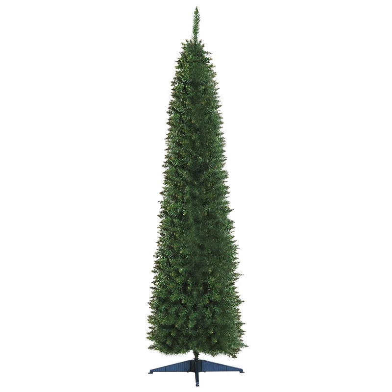 HOMCOM Árbol de Navidad Artificial Estrecho 210 cm con 499 Ramas y Base Desmontable Fácil de Montar Verde