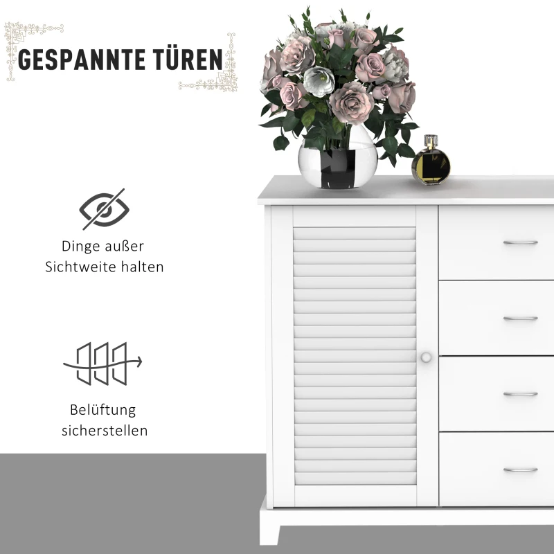 HOMCOM dressoir kast halkast badkamerkast ladekast louvredeur wit 120x40x80 cm