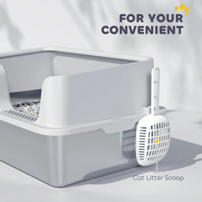 PawHut Stainless Steel Litter Box with Detachable Rim, Scoop, Easy Cleaning, Odour-Resistant, 60 x 40 x 28 cm