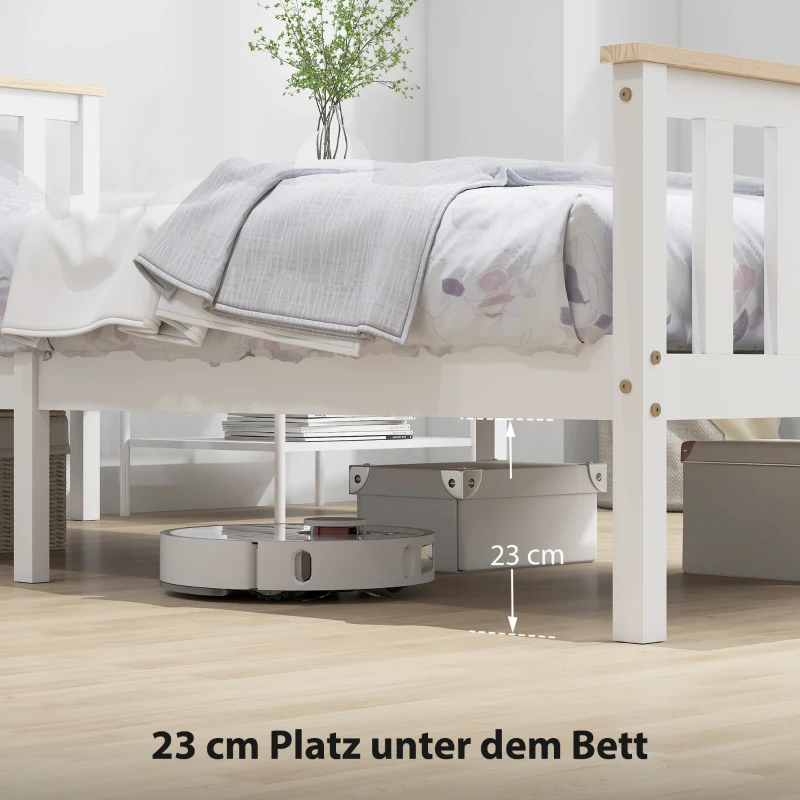 HOMCOM Eenpersoons-bedframe, houten bedframe, opbergruimte onder, natuurhout, wit