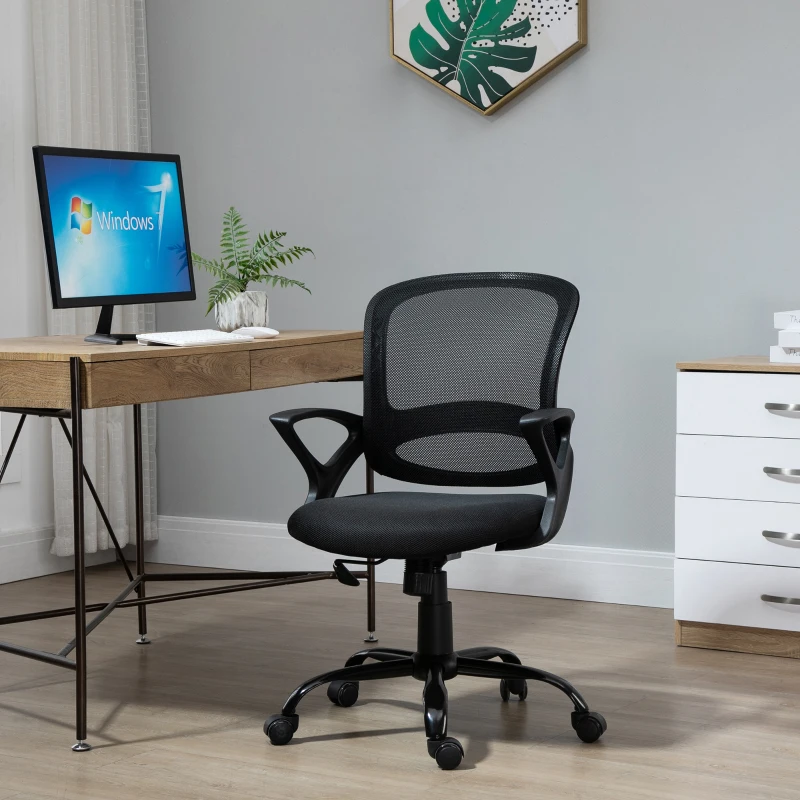 Vinsetto Silla de Oficina Silla de Escritorio de Malla Transpirable Basculante con Altura Ajustable Asiento Giratorio 360° y Soporte Lumbar 61x61x89-99 cm Negro