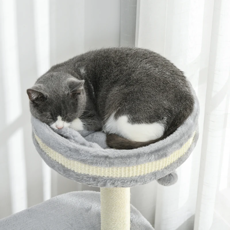 PawHut Krabpaal met Krabton, 1 Kattenbed en Kattenspeelgoed, 59 cm x 35 cm x 100 cm, Grijs