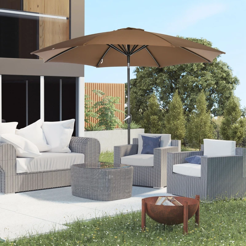 Outsunny Sombrilla de Jardín con Manivela y Techo Inclinable y para Patio Terraza Exterior Ø300x252 cm Marrón