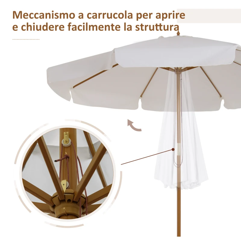 Outsunny Ombrellone da Giardino con Doppio Tettuccio, in Legno di Bambù e Poliestere, Ø325x250 cm, Crema