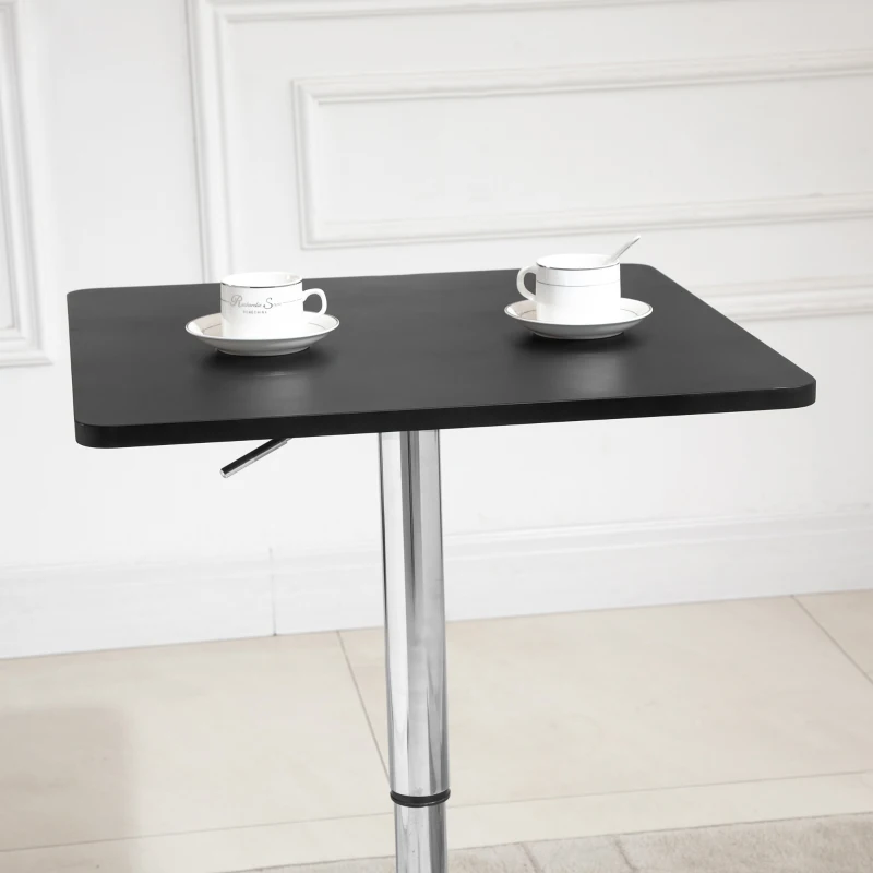 HOMCOM In hoogte verstelbare bartafel, 360° draaibaar, krasbestendige voeten, stabiele metalen basis, Zwart/Zilver