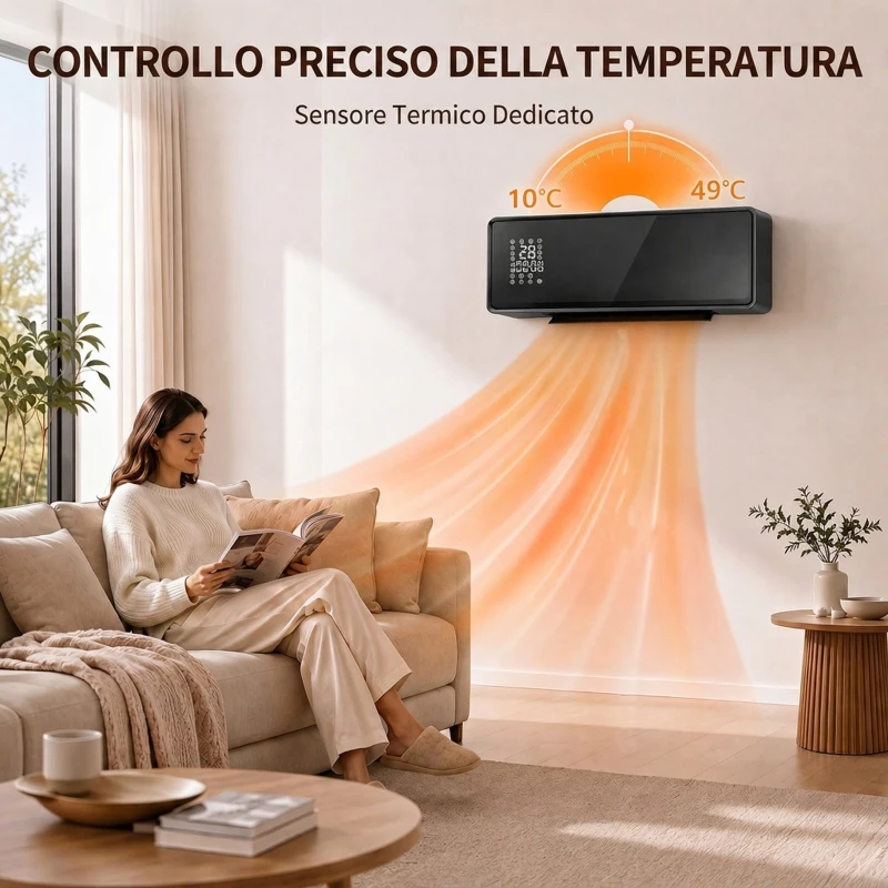 HOMCOM Stufa Ceramica 2000W a Parete con 3 Modalità, Temperatura Regolabile, Timer, Telecomando, Blocco Bambini, Nero