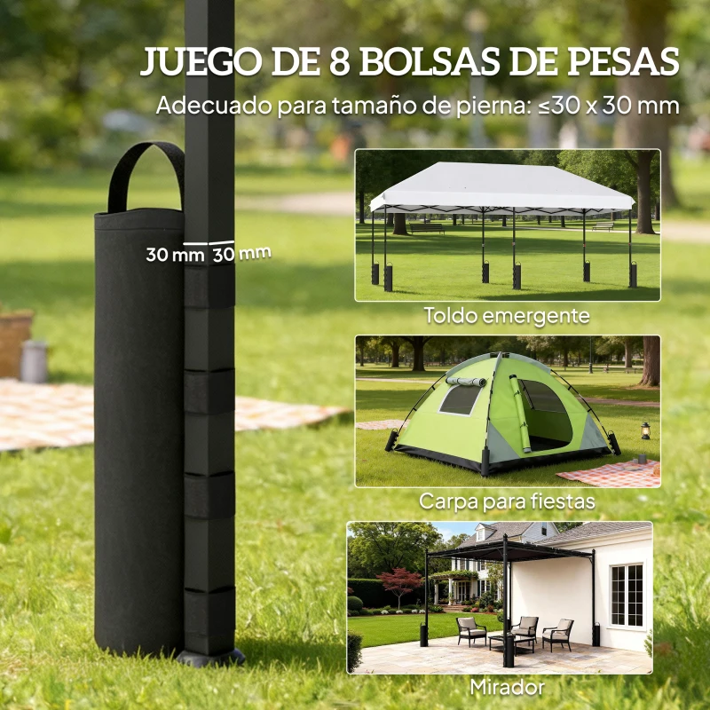 Outsunny Pack de 8 Bolsas de Peso para Carpa Bolsas de Arena de Tela Oxford 600D para Patas de Toldo Sin Arena Negro
