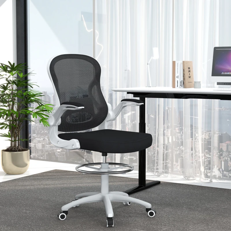 Vinsetto Sedia da Ufficio Ergonomica in Tessuto Traspirante con Altezza Regolabile e Braccioli Ribaltabili, 59x65x110-130 cm