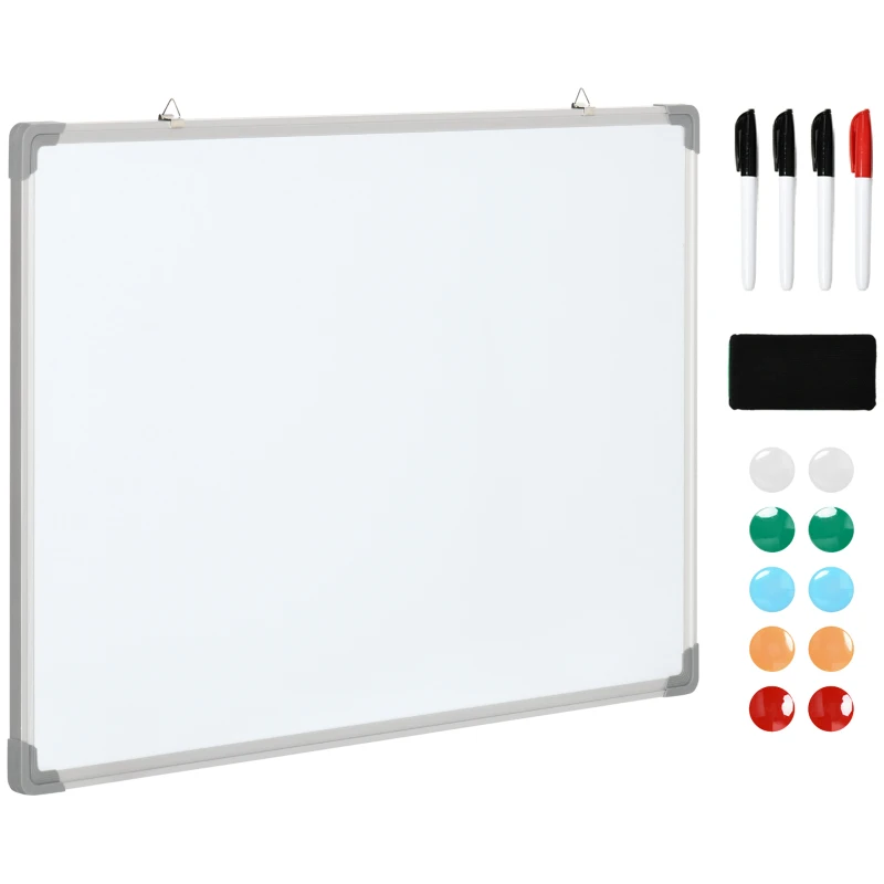 HOMCOM Whiteboard, magnetisch bord, notitiebord, inclusief accessoires, 4 stiften, 1 spons, 10 magneten, wit + zilver