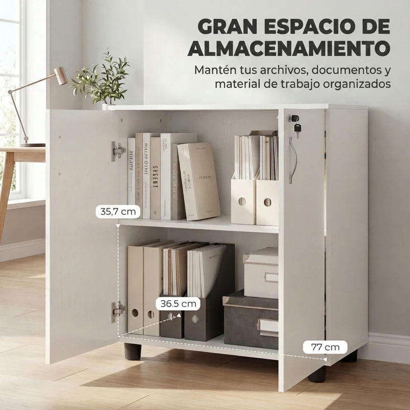 Vinsetto Archivador de Oficina con 2 Puertas Cerradura Estantes para Sala de Estar Estudio 80x40x80 cm Blanco